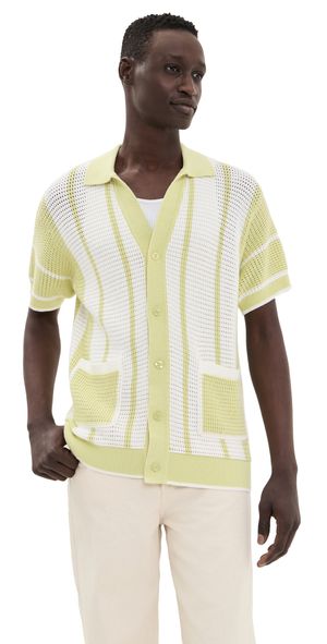 Frescobol Carioca Fabricio Crochet Stripe Cardigan Shirt Pistachio S