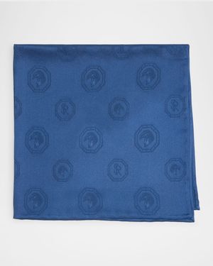 Men's Tonal Jacquard Logo Silk Pocket Square