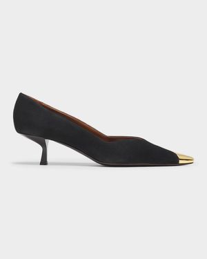 Suede Golden Cap-Toe Pumps
