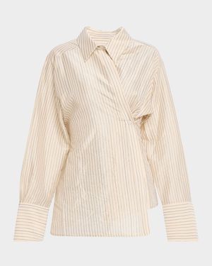 Pinstripe Asymmetric Long-Sleeve Shirt