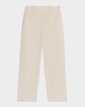Cotton Corduroy Wide-Leg Trousers With Monili