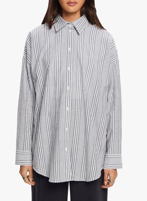 Esprit - Chemise col classique à rayures en coton - Taille L - Bleu