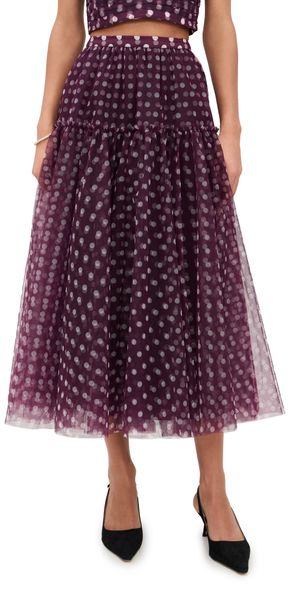 Cinq à Sept Camille Polka Dot Selly Skirt Deep Plum/Limestone XXS