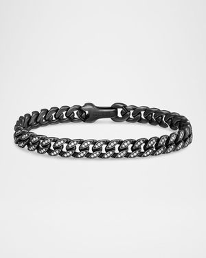 Men's Curb Chain Bracelet in Black Titanium with Diamonds, 8mm