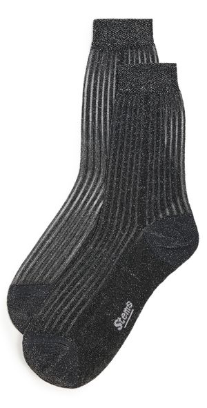 Stems Fine Ribbed Metallic Crew Socks Verdant Green One Size