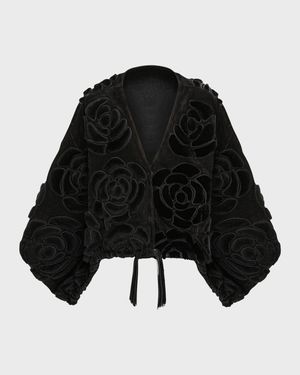 Select Shearling Lamb Floral Embroidered Reversible Jacket