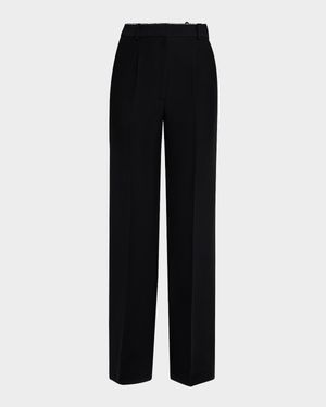 Pleated Straight-Leg Silk-Wool Trousers
