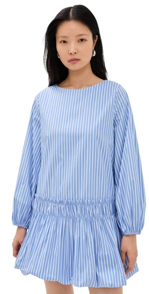 English Factory Stripe Balloon Mini Dress Powder Blue S