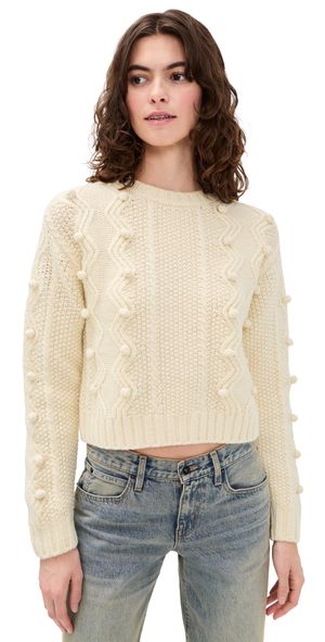 Madewell Mix Stitched Crew Neck Sweater In Wool Ivory M
