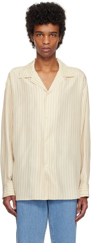 Róhe Chemise à manches longues surdimensionnée beige en soie à col de camp