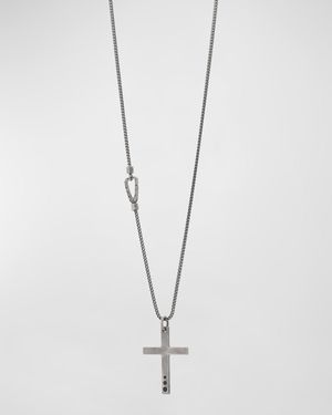 Men's The Cross Pendant Necklace in Oxidized Silver with Black Enamel