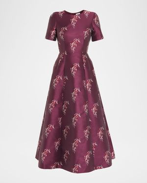 Evangeline Silk Jacquard Fit-&-Flare Midi Dress