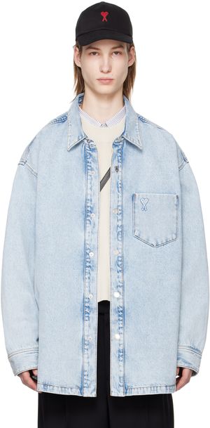 AMI Paris Blouson bleu en denim à logo Ami de cœur