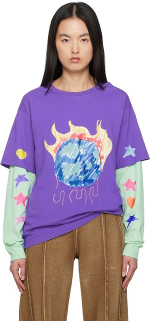 Kids Worldwide Purple & Green Double Layered Long Sleeve T-shirt
