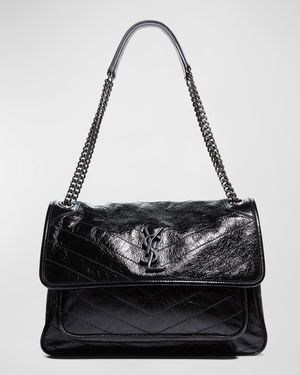 Niki Large Flap YSL Shoulder Bag in Crinkled Leather