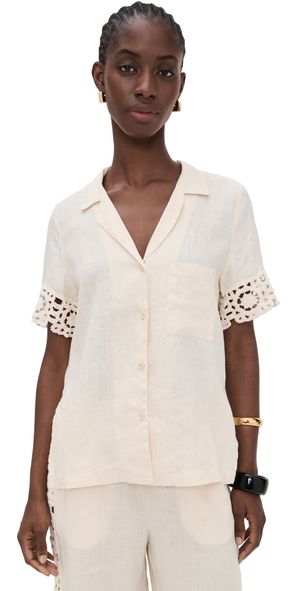 Little Lies Crochet Sleeve Shirt Cream XL