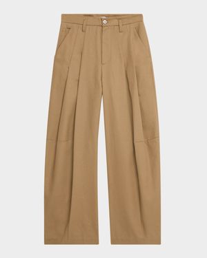 Barrel Pleated Cotton Twill Pants