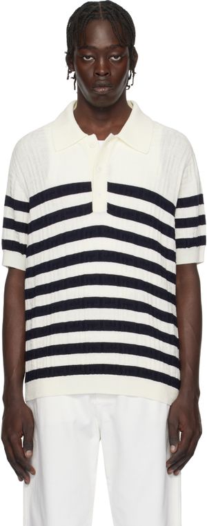 Balmain Off-White Striped Knit Polo