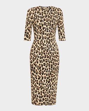 Delora Fitted Leopard Mock-Neck Dress