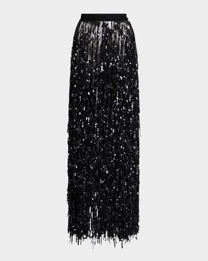 Sequin Fringed Maxi Pencil Skirt