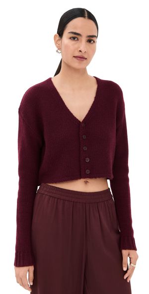 Sablyn Bianco Cropped V Neck Cashmere Cardigan Bordeaux XS