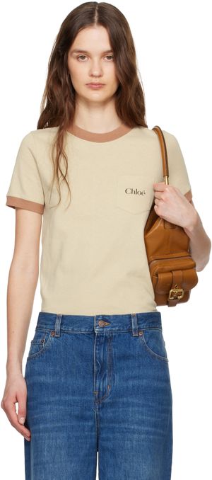 Chloé Beige Crew-Neck Logo T-shirt