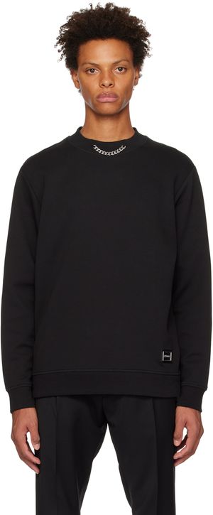 Hugo Pull molletonné noir à ornement en chaine à maillons gourmette