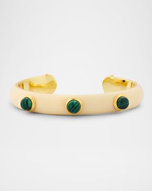 Ivory Enamel Open Cuff Bracelet with Malachite