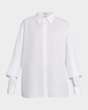 Striped Double-Sleeve Poplin Button-Down Shirt
