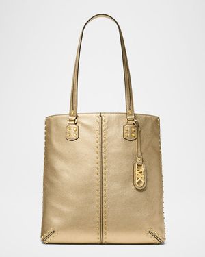 Large Metallic Leather North-South Tote Bag