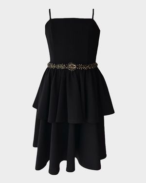 Girl's Tiered Dress W/ Embellished Belt, Size 10-16