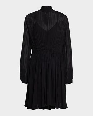 Crinkle Stripe Long-Sleeve Mini Dress