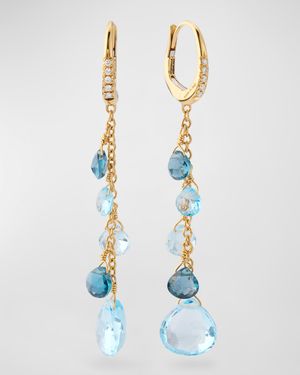 18K Yellow Gold Single-Strand Topaz Earrings with Diamond Accent