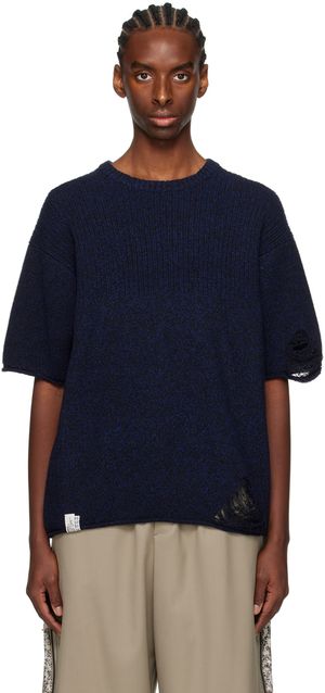 ADER error Navy Distressed T-Shirt