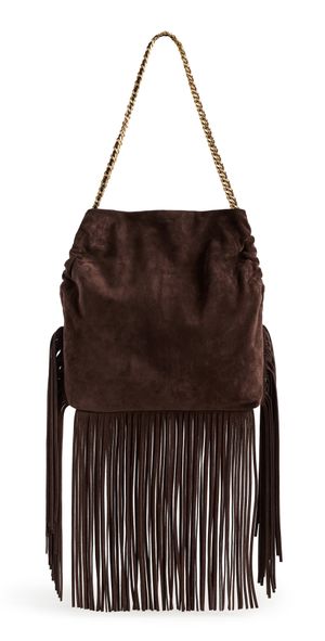 Veronica Beard Suede Fringe Slouch Shoulder Bag Espresso One Size