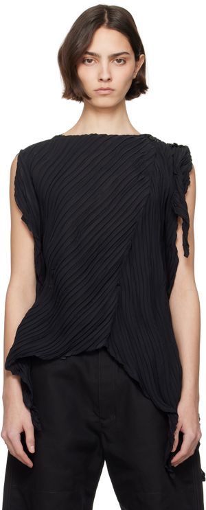 ISSEY MIYAKE Black Wrinkled & Twisted Blouse