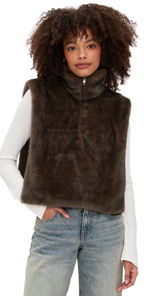 Line & Dot Dane Faux Fur Top Brown M/L