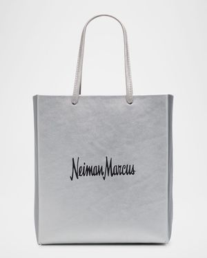 Neiman Marcus Metallic Vegan Leather Tote Crossbody Bag