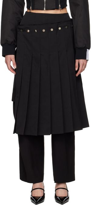Rokh Black Double Layered Pleated Midi Skirt