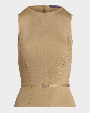 Belted Stretch Silk Sleeveless Sweater