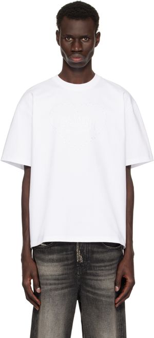 GANNI White Heavy Cotton Drop Shoulder Heart T-shirt