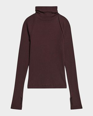 Rib-Knit Shrug Turtleneck