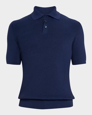 Men's Cotton Ribbed Short-Sleeve Polo Sweater