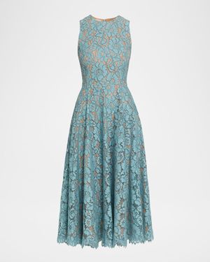 Sleeveless Floral Lace A-Line Midi Dress