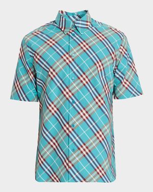 Men's Relaxed-Fit Check Cotton Short-Sleeve Shirt