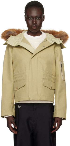 Burberry Blouson court kaki à garniture en fourrure synthétique