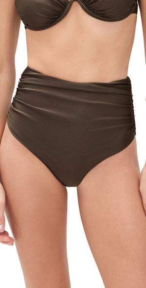 SIMKHAI Teya High Waisted Ruched Bikini Bottoms Chocolate L
