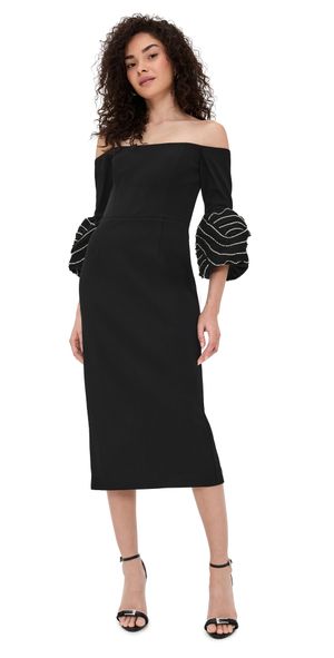 Rebecca Vallance Bellatrix Off Shoulder Midi Dress Black 10