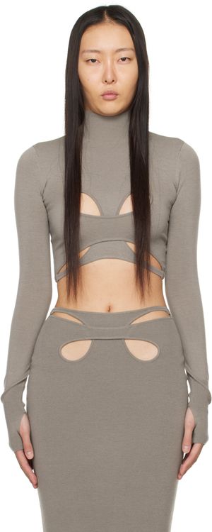 Dion Lee T-shirt à manches longues taupe à assemblage torsadé