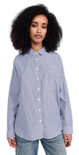 Alex Mill Jo Shirt in Striped Paper Poplin Navy/White L